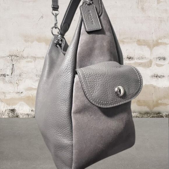 Coach C1522 Pennie Hobo Heather Gray Suede & Leather Convertible Shoulder Bag - Picture 4 of 8